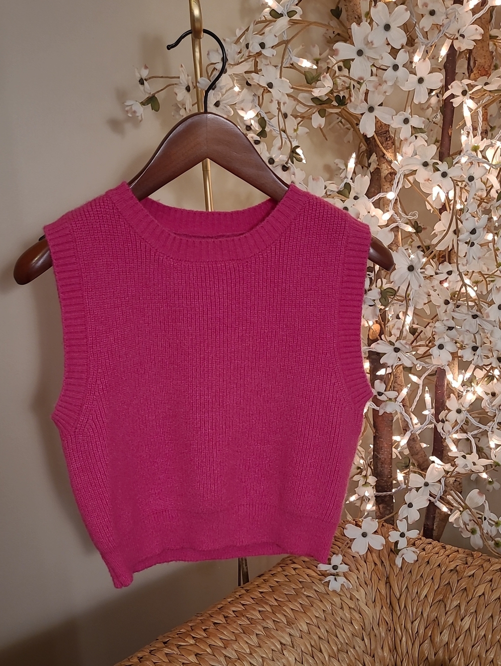 Cider Hot Pink Cropped Sweater Vest